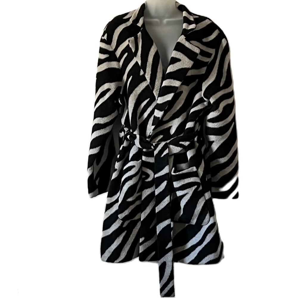 Jones New York Zebra Print Belted Wrap Coat XL